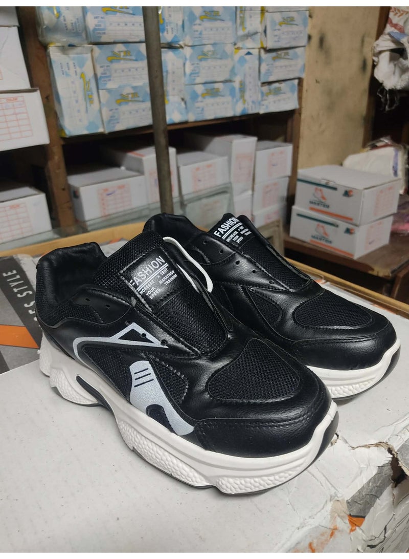 Black Women’s Sport Sneakers – Thick Sole Comfortable Walking & Daily Wear Shoes - Image 2