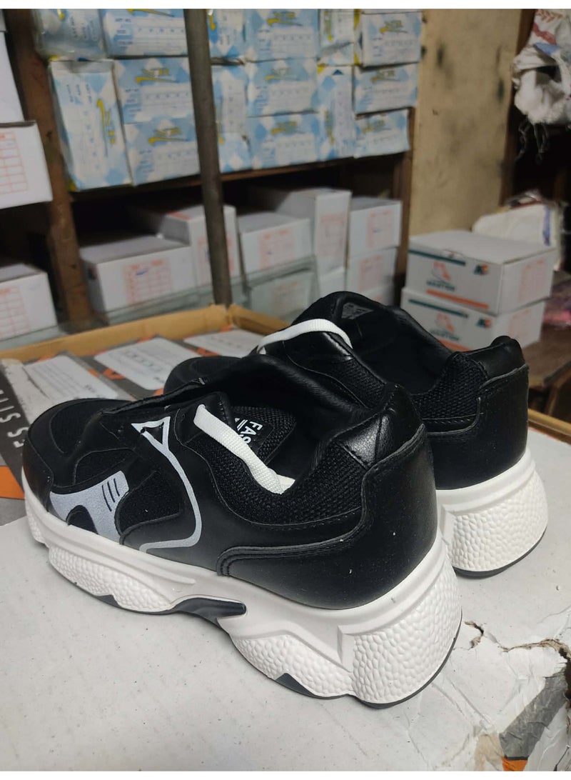 Black Women’s Sport Sneakers – Thick Sole Comfortable Walking & Daily Wear Shoes - Image 3