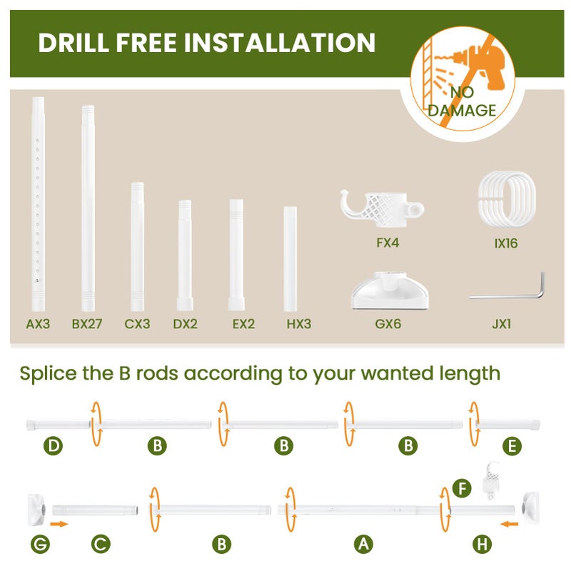 SUNALLY Room Divider Curtain Rod, No Drilling 4-10ft(H) 28-140inch(W) Adjustable Privacy Wall Divider for Room Separation, Heavy Duty Temporary Partition Space Separator Tension Rods, White - Image 5