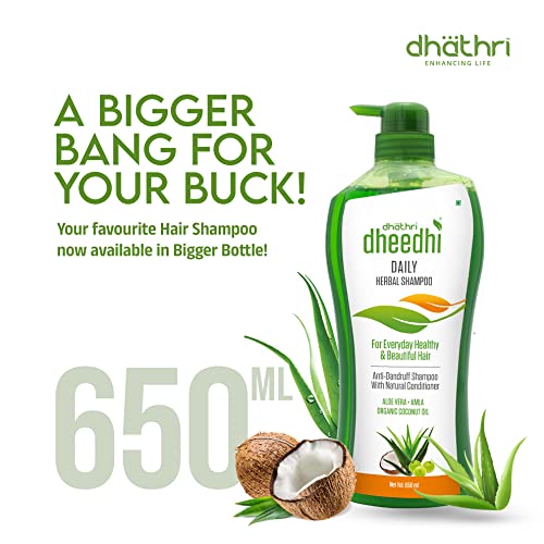 Dhathri Dheedhi Daily Herbal Shampoo to Reduce Dandruff & Promote Hair Growth, Ayurvedic Shampoo to Restore Hair Shine & Strength (650ml) - Image 2