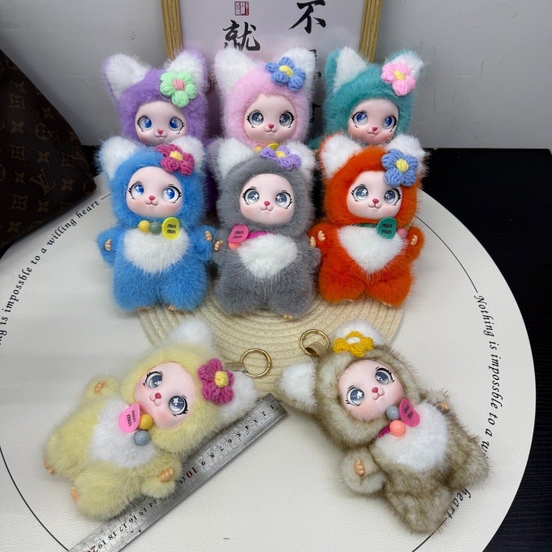 Cartoon Cat Girl Plush Keychain Bag Charm Pendant - Image 1
