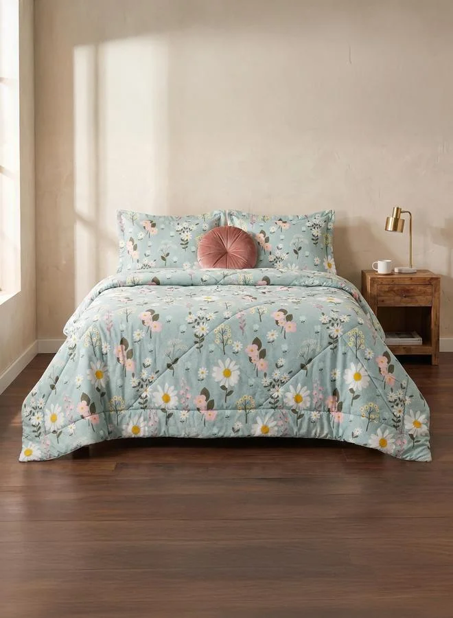 Styli 4-Piece Printed Comforter Set with Bedsheet and Pillow Covers, Green