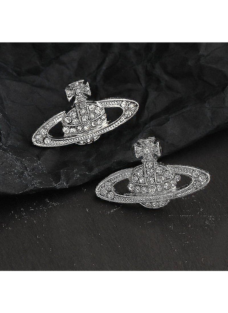 Generic Silver 4Pcs Crystal Saturn Heart Orb Set Necklace Bracelet Earrings Pendant Chains Gift  - Image 3