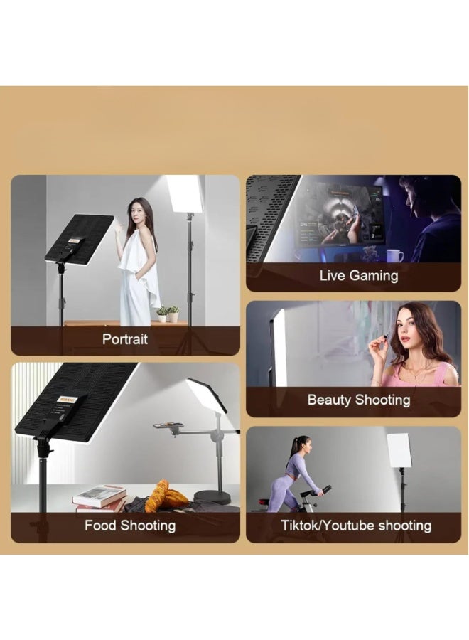 2-Pack LED Studio Light Panel with Adjustable 2.1m Metal Tripod Stand, Strong Clamp & Lavalier Microphone – Ultra Bright 61cm Video & Photography Lighting Kit - Image 2