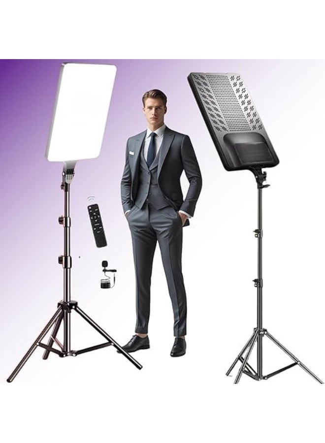 2-Pack LED Studio Light Panel with Adjustable 2.1m Metal Tripod Stand, Strong Clamp & Lavalier Microphone – Ultra Bright 61cm Video & Photography Lighting Kit - Image 1