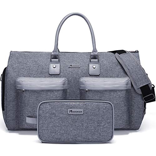 Modoker Convertible Garment Bag with Toiletry Bag, Carry On Garment Duffel Bag for Men Women Travel, Multi-Function Suit Bag 2 in 1 Hanging Suitcase, Grey - Image 1