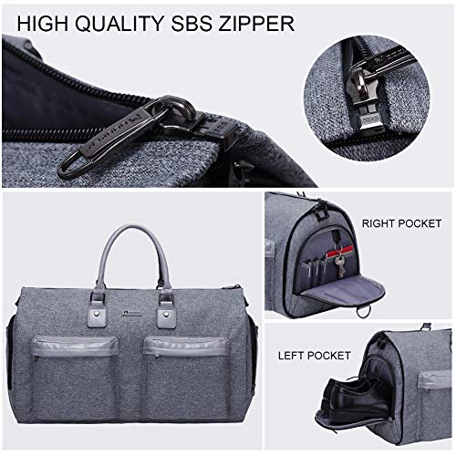 Modoker Convertible Garment Bag with Toiletry Bag, Carry On Garment Duffel Bag for Men Women Travel, Multi-Function Suit Bag 2 in 1 Hanging Suitcase, Grey - Image 4