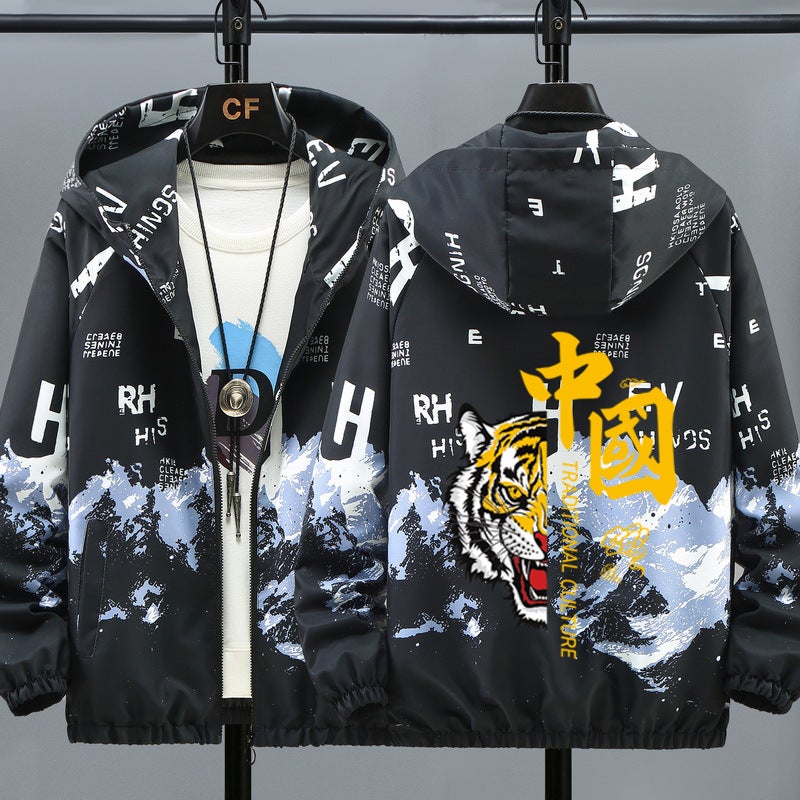 Autumn Student Coat Men'S Printed Fashionable Handsome Jacket Boys Coat Teenager Outerwear - Image 2