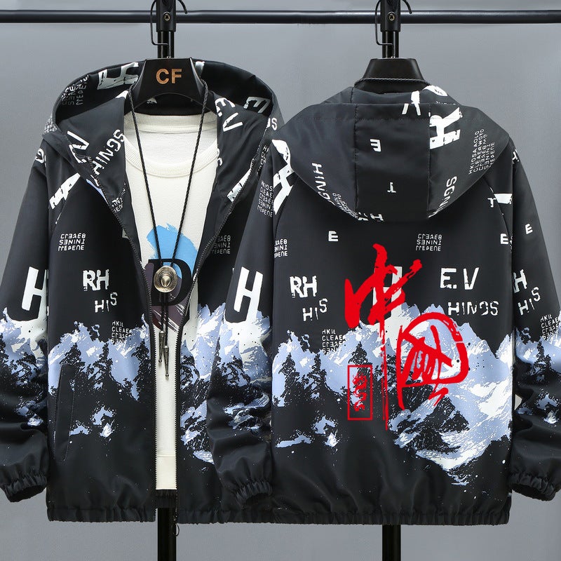 Autumn Student Coat Men'S Printed Fashionable Handsome Jacket Boys Coat Teenager Outerwear - Image 3