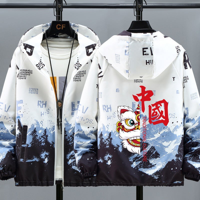 Autumn Student Coat Men'S Printed Fashionable Handsome Jacket Boys Coat Teenager Outerwear - Image 4