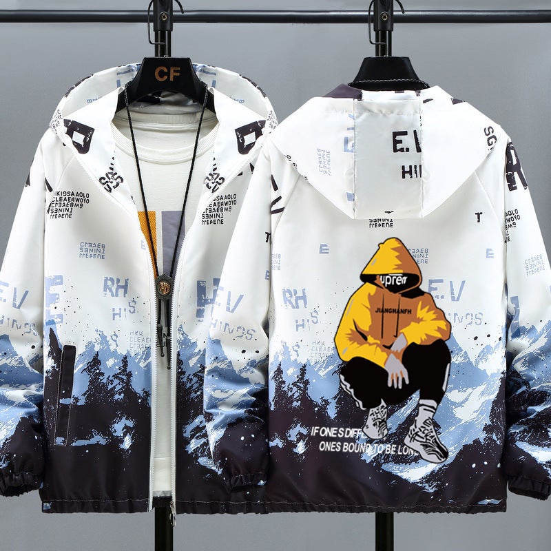 Autumn Student Coat Men'S Printed Fashionable Handsome Jacket Boys Coat Teenager Outerwear - Image 5