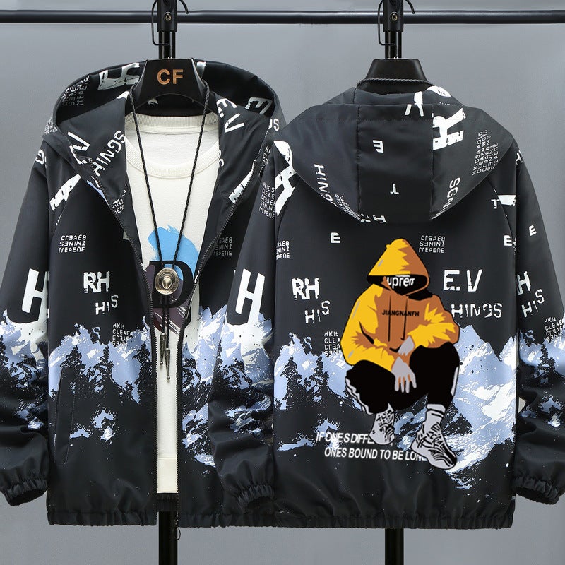 Autumn Student Coat Men'S Printed Fashionable Handsome Jacket Boys Coat Teenager Outerwear - Image 1
