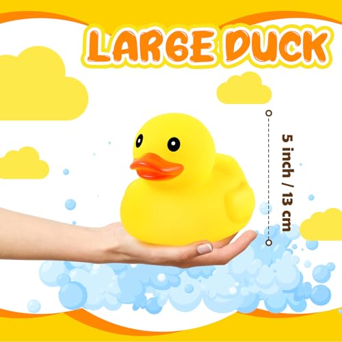 Deekin 10 Pcs Large Yellow Rubber Ducks Bulk Large Duck Squeak Rubber Bathtub Floating Bath for Birthday Party Decoration Gift Swimming Pool 5 Inch - Image 5