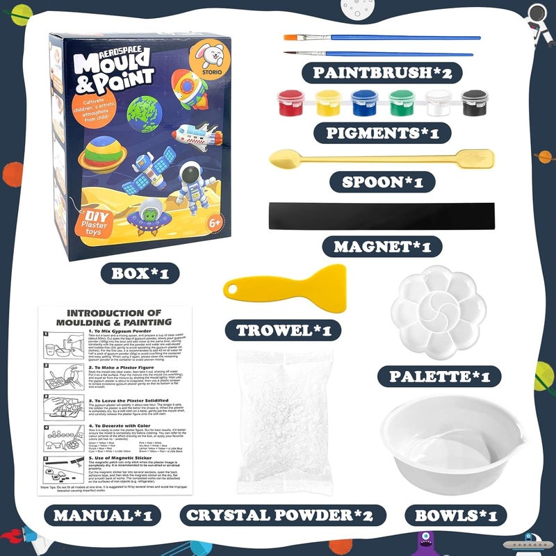 Storio Toys DIY Mould & Paint Craft Kit - Astronauts Space Kids DIY Craft for 5 Years Plaster Figurine Set with Pigments Palette & Mold Painting Art & Craft Set -Gift Toys for 3 to 8 ysMulticolour - Image 4