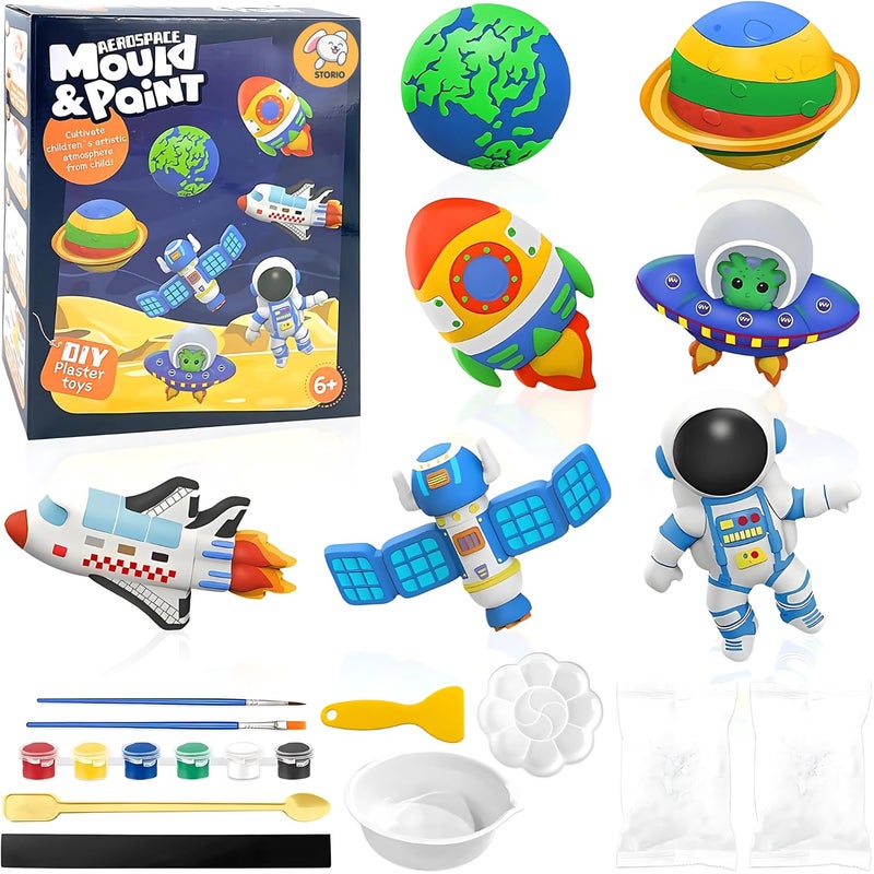 Storio Toys DIY Mould & Paint Craft Kit - Astronauts Space Kids DIY Craft for 5 Years Plaster Figurine Set with Pigments Palette & Mold Painting Art & Craft Set -Gift Toys for 3 to 8 ysMulticolour - Image 1