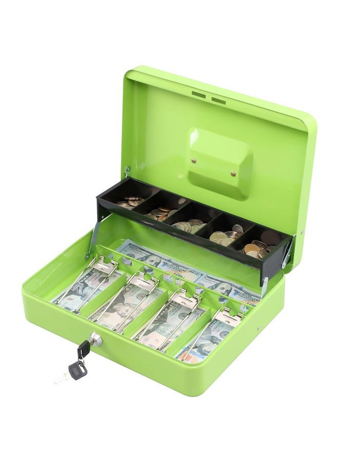 KYODOLED Locking Cash Box with Lock,Money Box with Cash Tray,Lock Safe Box with Key Money Saver,Money Saving Organizer,11.81Lx 9.45Wx 3.54H Inches,Limegreen XL Large - Image 1