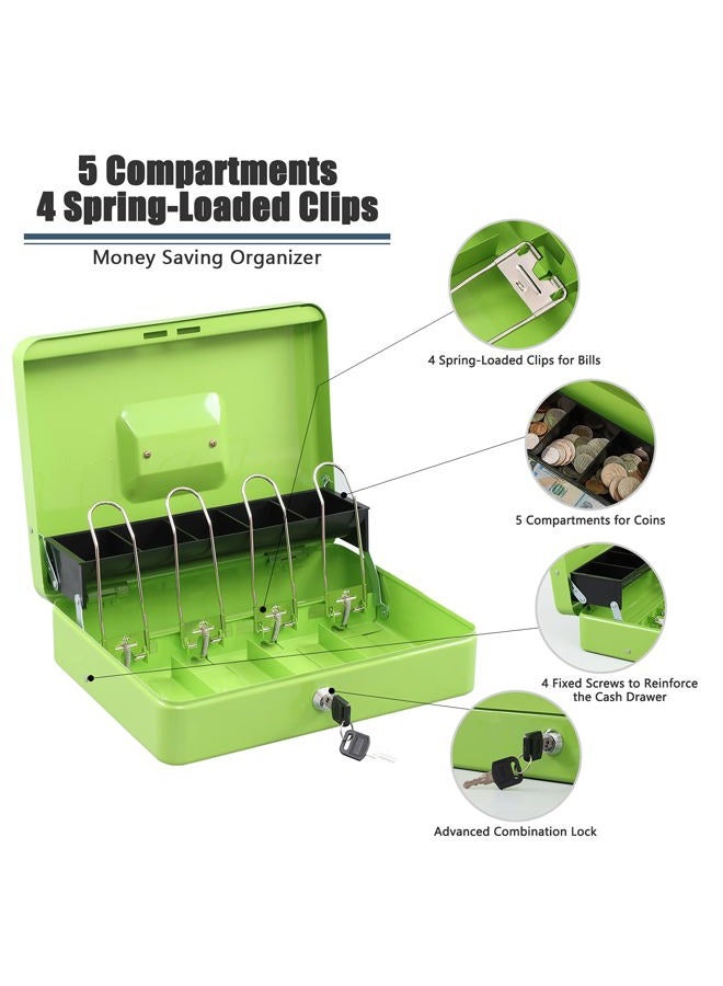 KYODOLED Locking Cash Box with Lock,Money Box with Cash Tray,Lock Safe Box with Key Money Saver,Money Saving Organizer,11.81Lx 9.45Wx 3.54H Inches,Limegreen XL Large - Image 3