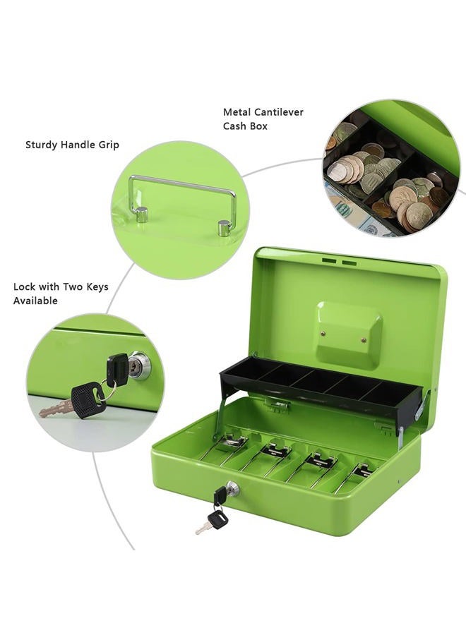 KYODOLED Locking Cash Box with Lock,Money Box with Cash Tray,Lock Safe Box with Key Money Saver,Money Saving Organizer,11.81Lx 9.45Wx 3.54H Inches,Limegreen XL Large - Image 2