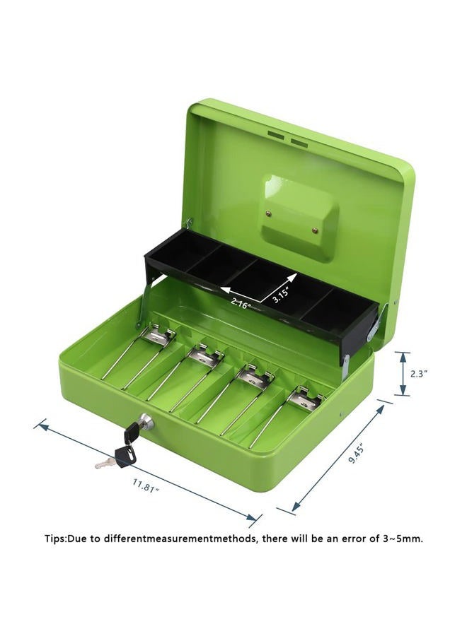 KYODOLED Locking Cash Box with Lock,Money Box with Cash Tray,Lock Safe Box with Key Money Saver,Money Saving Organizer,11.81Lx 9.45Wx 3.54H Inches,Limegreen XL Large - Image 4