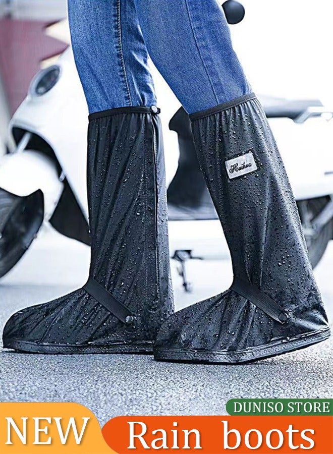 DUNISO Waterproof shoe cover, PVC anti slip rain boots, high top rainproof shoe cover，with straps and reflective strips, anti fouling and wear resistant, black (XL, sizes 43 to 45) - Image 1