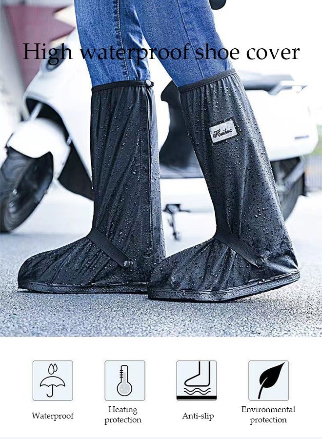 DUNISO Waterproof shoe cover, PVC anti slip rain boots, high top rainproof shoe cover，with straps and reflective strips, anti fouling and wear resistant, black (XL, sizes 43 to 45) - Image 2