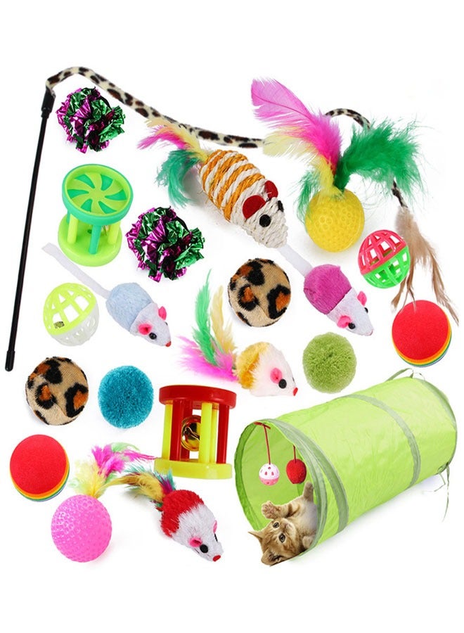 21 PCS Cat Kitten Toys Set, Collapsible Cat Tunnels for Indoor Cats, Interactive Cat Feather Toy Fluffy Mouse Colorful Balls Crinkle Balls Toys for Cat Puppy Kitty Kitten Rabbit Puppies - Image 1