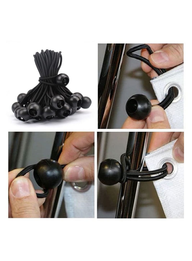 Y&D 10 Sets of Bungee Balls and Tarp Clips Black 6 Inches Ball Cord Heavy Duty Lock Grip Clamps Shark Fasteners Holder for Camping Tents Cargo Pool Awning Car Cover Holding Wire Hoses - Image 2