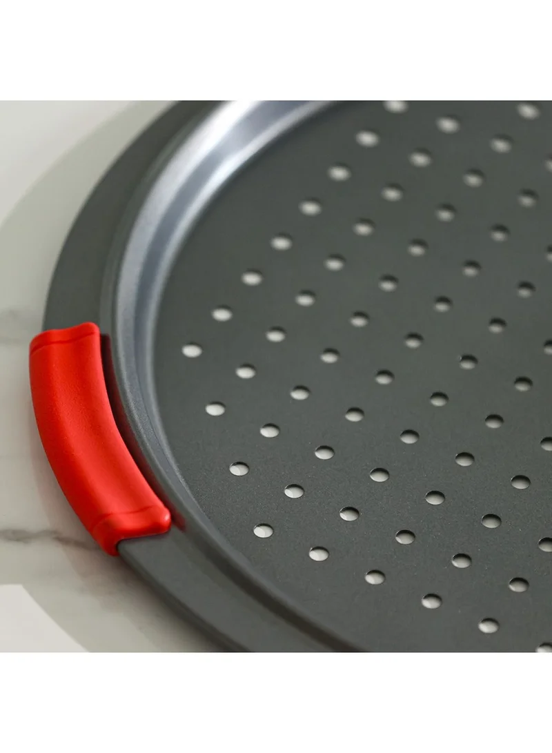 DANUBE HOME Bake Me Happy Pizza Pan With Holes & Silicone Handle Carbon Steel 0.8Mm 39.5X27X2Cm