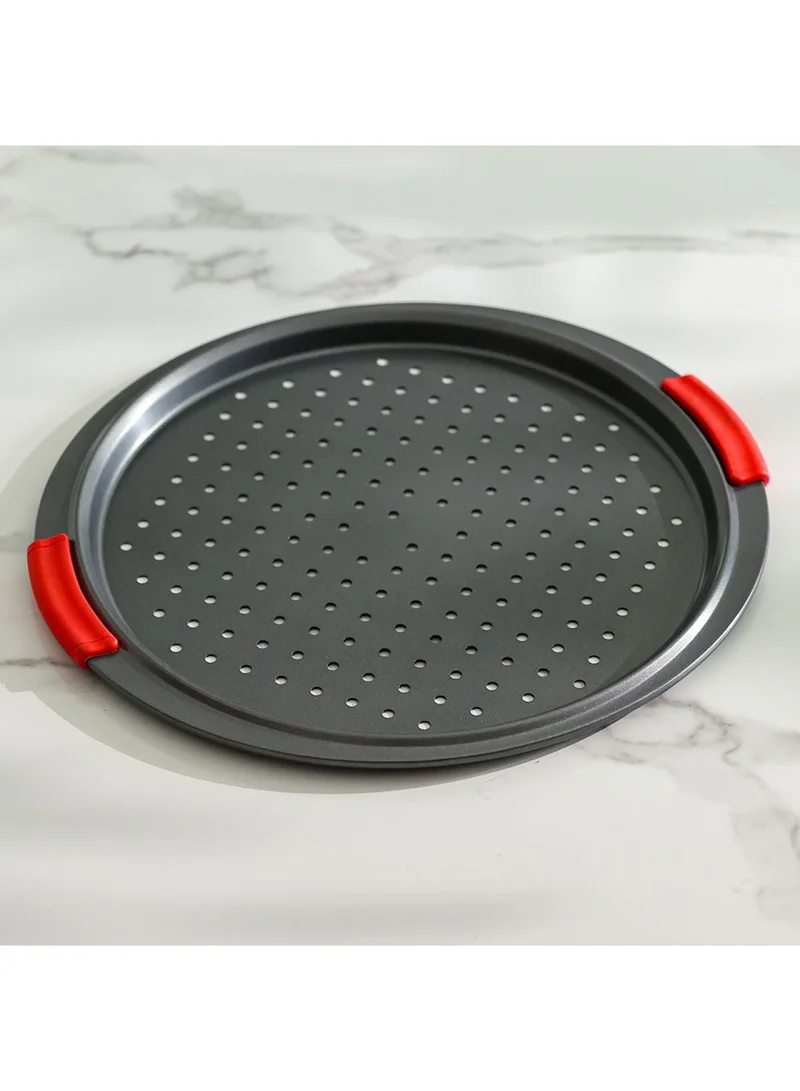 DANUBE HOME Bake Me Happy Pizza Pan With Holes & Silicone Handle Carbon Steel 0.8Mm 39.5X27X2Cm