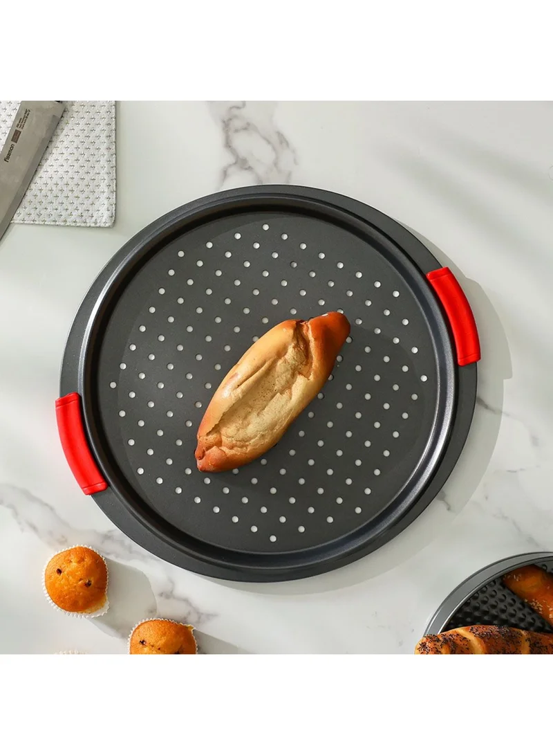 DANUBE HOME Bake Me Happy Pizza Pan With Holes & Silicone Handle Carbon Steel 0.8Mm 39.5X27X2Cm