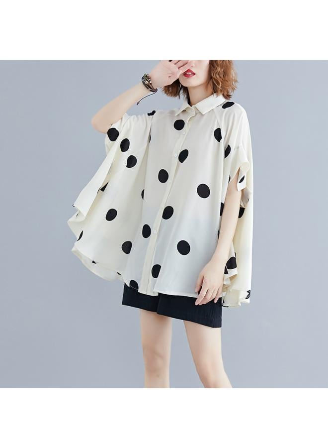Summer New Artistic Large Size Wear Women's Chiffon Polka Dot Short-sleeved Shirt