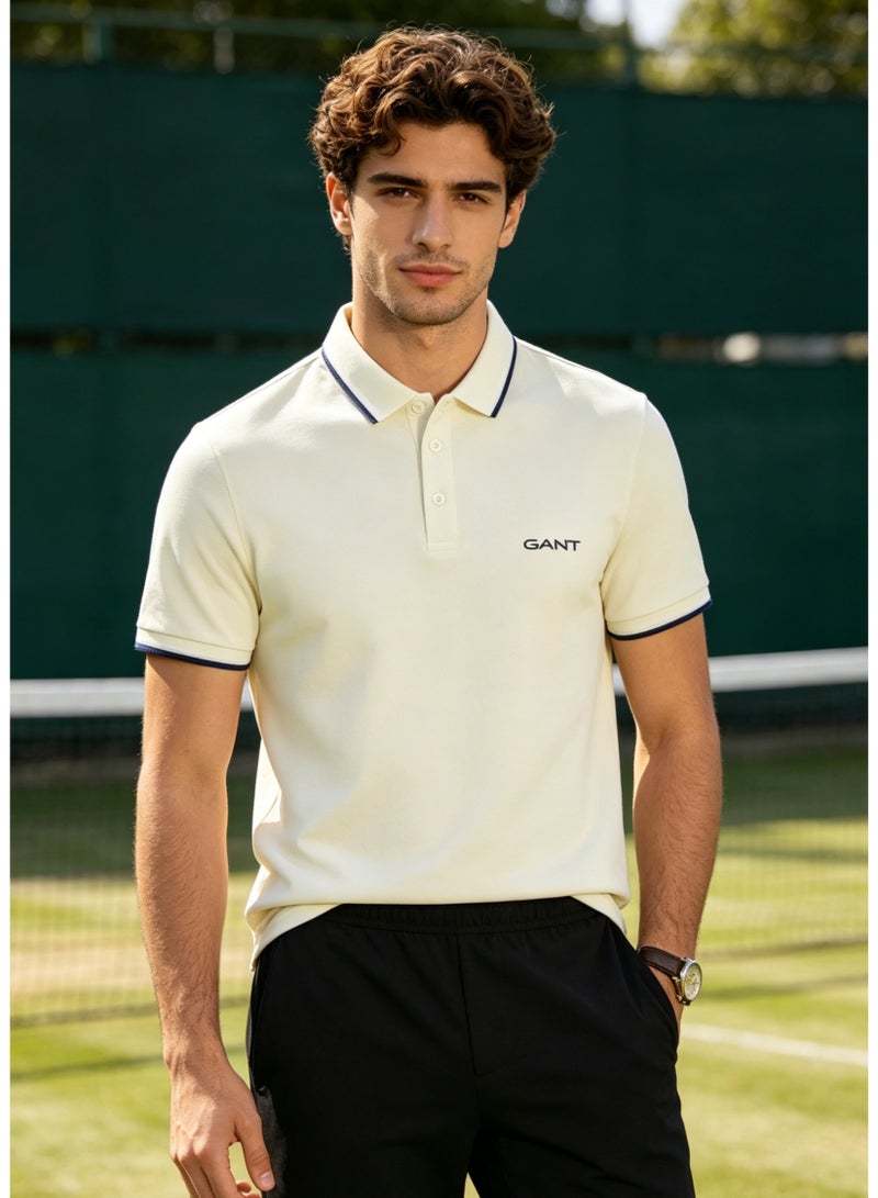 GANT Men's Short Sleeve Tipped Collar Polo Shirt, Casual Regular Fit, Off White - Image 2