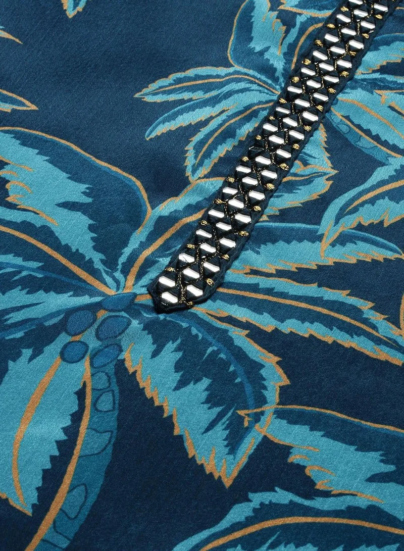 آي شين طقم بالازو نسائي طويل بتصميم ذاتي من مزيج البوليستر باللون الكحلي