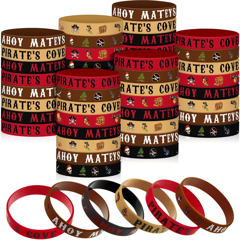 Leitee 48 Pcs Pirate Rubber Bracelets Pirate Party Theme Wristbands Silicone Wristbands Party Supplies Favors Accessories for Men Women Birthday Prizes 4 Styles - Image 3