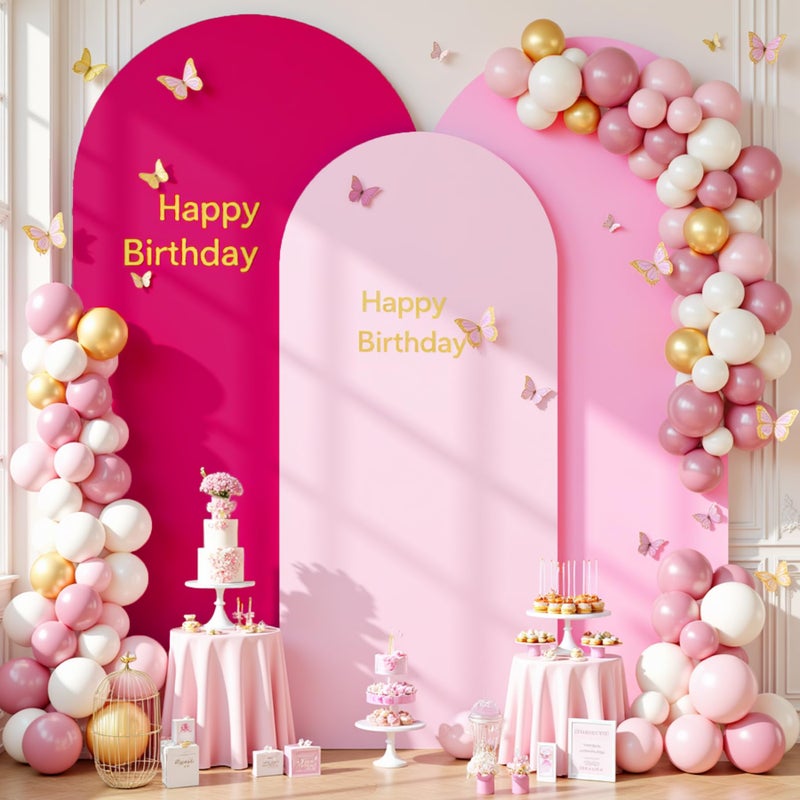 Suppromo Pink Arch Backdrop Covers Set of 3-7.2FT, 6.6FT, 6FT Pink Spandex Wedding Arch Covers for Baby Shower Girls Birthday Party Wedding Ceremony Banquet Photo Balloon Arch Stand Cover Background Decoration - Image 2