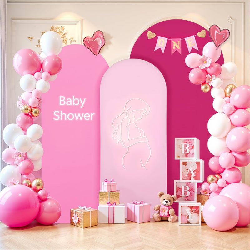 Suppromo Pink Arch Backdrop Covers Set of 3-7.2FT, 6.6FT, 6FT Pink Spandex Wedding Arch Covers for Baby Shower Girls Birthday Party Wedding Ceremony Banquet Photo Balloon Arch Stand Cover Background Decoration - Image 1