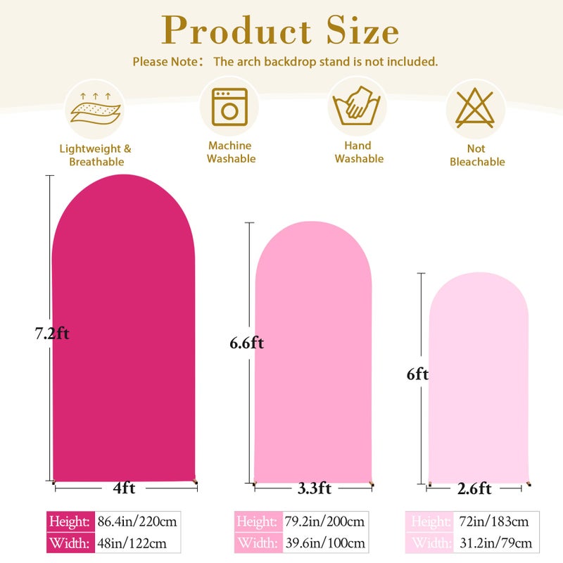 Suppromo Pink Arch Backdrop Covers Set of 3-7.2FT, 6.6FT, 6FT Pink Spandex Wedding Arch Covers for Baby Shower Girls Birthday Party Wedding Ceremony Banquet Photo Balloon Arch Stand Cover Background Decoration - Image 5