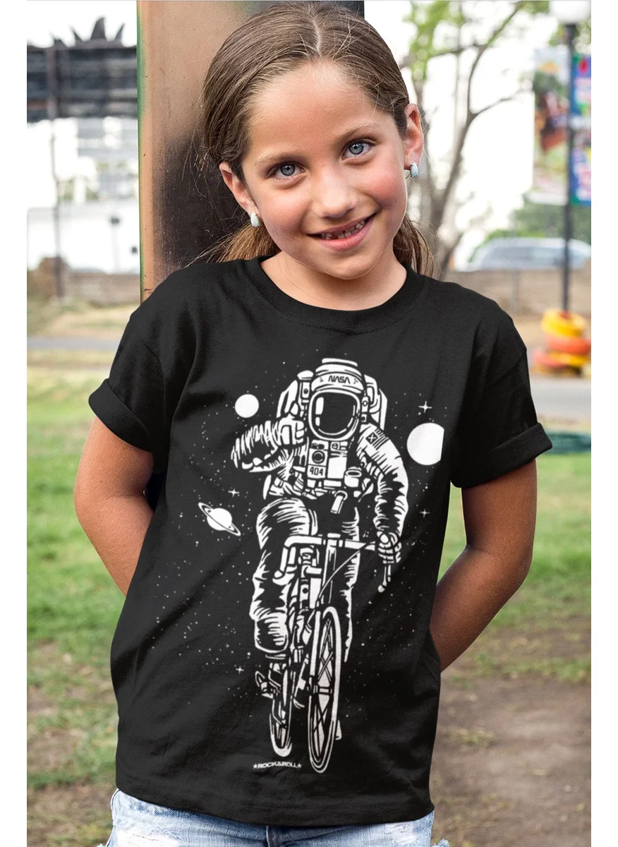 Rock&Roll Rock & Roll Bicycle Astronaut Black Short Sleeve Girls Boys Unisex Kids T-Shirt