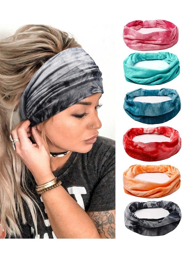 Tobeffect Headbands For Women African Wide Tie Dye Knotted Hairbands Workout Yoga Sport Head Wraps Hair Accessories 6 Packs - Image 1