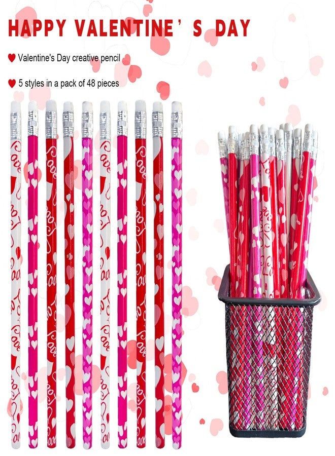 JXITON 48pcs Valentine's Day Pencils Heart Wooden Pencils with Erasers for Valentine Gift Party Supply - Image 3