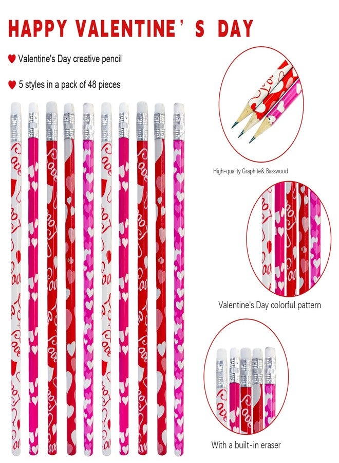 JXITON 48pcs Valentine's Day Pencils Heart Wooden Pencils with Erasers for Valentine Gift Party Supply - Image 2