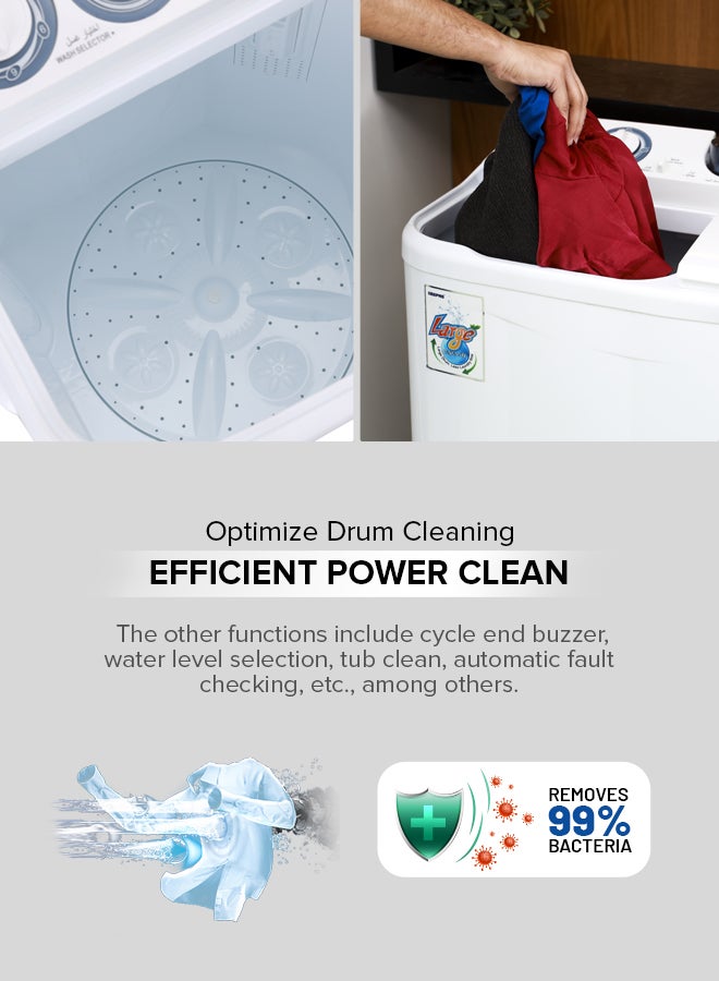 GEEPAS Twin Tub Semi-Automatic Washing Machine| High Back Control Panel and Semi-Automatic Top Load Washing Machine, Ripple Pulsator| Highly Effecient with Classic Design 670 W GSWM6468 White - Image 5