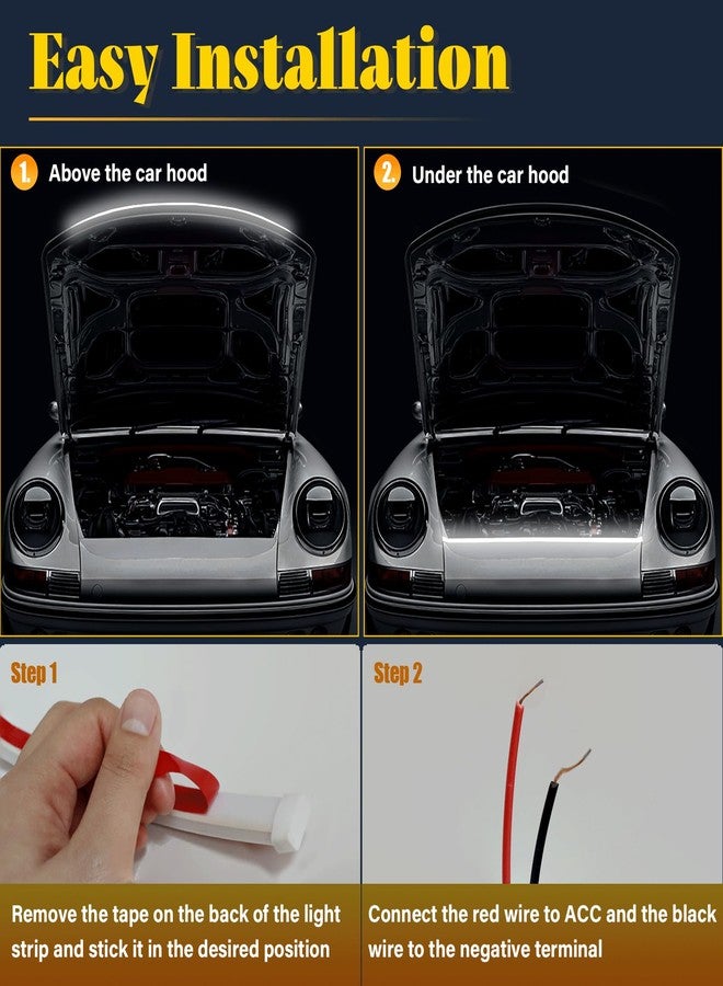 DIBMS 71-inch High-Brightness Car Hood Gap LED Light Strip - Daytime Running Lights Universal Auto Exterior Decor Accessories (White) - Image 4