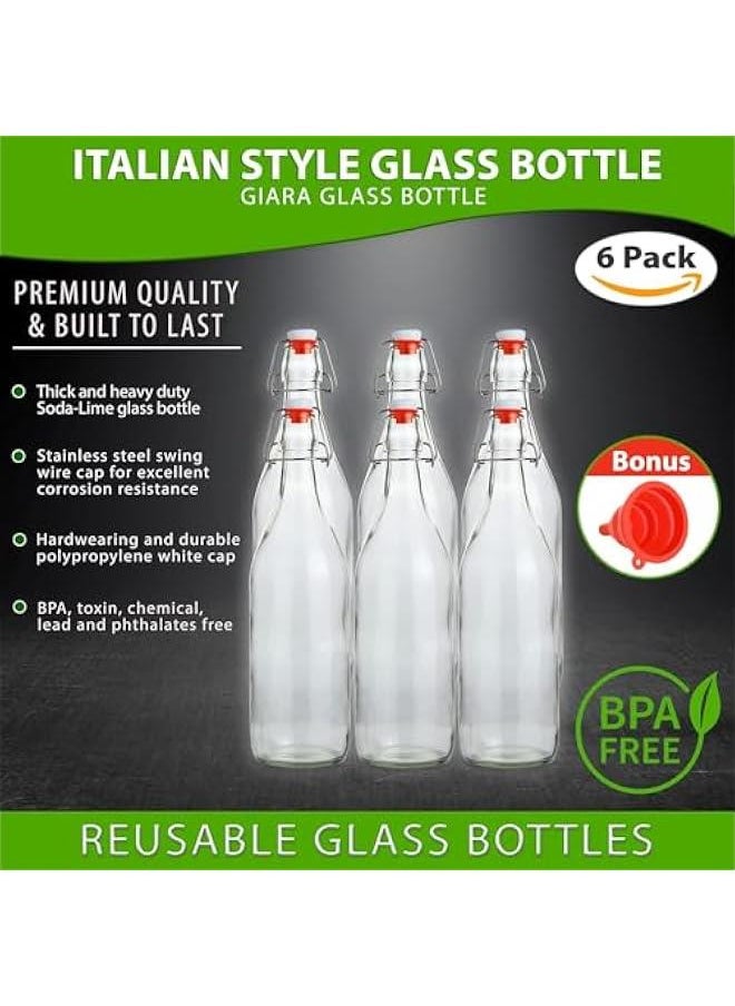 هوكور HOOKOR Flip Top Glass Bottle,3Pack 1000ML Swing Brewing with Stopper for Beverages, Oil, Vinegar, Kombucha, Beer, Water, Soda, Kefir Airtight Lid & Leak Proof Cap Clear  - Image 3