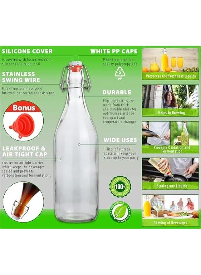 هوكور HOOKOR Flip Top Glass Bottle,3Pack 1000ML Swing Brewing with Stopper for Beverages, Oil, Vinegar, Kombucha, Beer, Water, Soda, Kefir Airtight Lid & Leak Proof Cap Clear  - Image 4