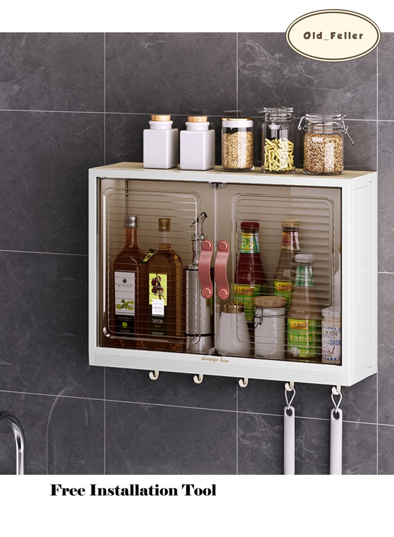 Old_Feller Kitchen Wall Cabinet Wall Mounted Bathroom Cabinet Storage Cabinet with Doors Cupboard Organizer Over The Toilet Space for Bathroom Laundry Kitchen Living Room White Free Installation Tool - Image 1