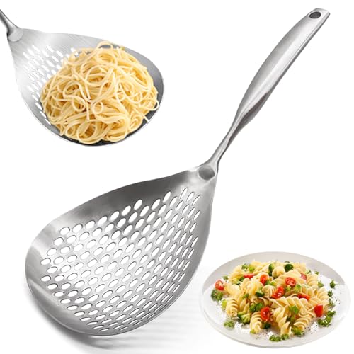 KAYCROWN Skimmer Slotted Spoon 304 Stainless Steel Skimmer Ladle Spoon Spider Strainer for Cooking and Frying Pasta Strainer Spoon Frying Kitchen Cooking Colander