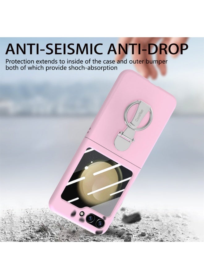 general Compatible with Galaxy Z Flip 7 2025 Case with Ring, with Electroplated Three-axis Ring Stand  Screen Protector, Slim Skin-feeling PC Protective Case for Z Flip7 - Image 3