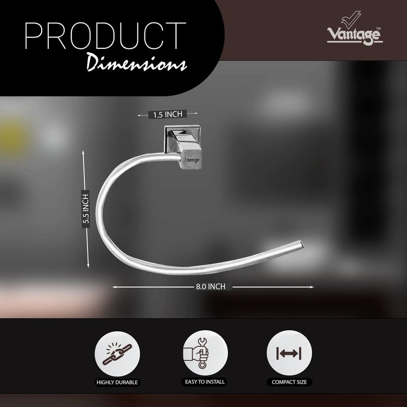 Vantage VCK2013 100 Brass Towel Ring Wall Mounted Chrome Finish Cloth Hanging Bathroom Accessory Napkin Hang for Seamless Luxurious Decor - Image 2