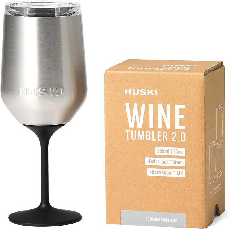 Huski Wine Tumbler 2.0 | NEW | Award-winning Design with Detachable Stem | Premium Stainless Steel Wine Glass with Lid | Triple Insulated Tumbler | 12oz Capacity | Great Gift (Brushed Stainless) - Image 1
